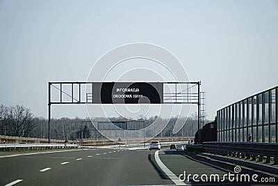 Road assistance Information board on A2 highway Stock Photo