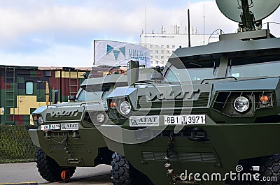 BRDM-4B multifunctional reconnaissance system based on the MZKT-490100 / V-1 lightly armored vehicle by `KB Radar Editorial Stock Photo