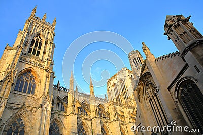 The Minster at sunset in York with the tower and spires Stock Photo