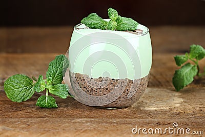 Mint Chocolate Chia Seed Pudding Stock Photo