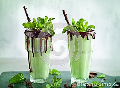 Mint chocolate milkshake Stock Photo