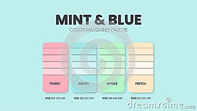 Mint color guide book cards samples. Color theme palettes or color schemes collection. Colour combinations in RGB or HEX. Set of Vector Illustration