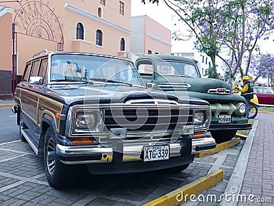 Mint condition black color Jeep Grand Wagoneer with wooden side Editorial Stock Photo