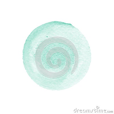 Mint green watercolor circle isolated on white. Abstract round background. Watercolour stains texture. Space for your Stock Photo