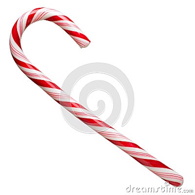 Mint hard candy cane striped in Christmas colours isolated on a white background. Closeup Stock Photo