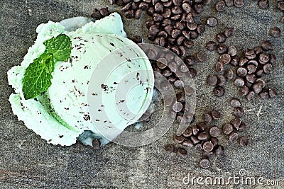 Mint Ice Cream Scoop and Chocolate Chips Stock Photo