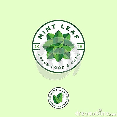 Mint leaf logos. Green food or grocery store emblems. Vector Illustration