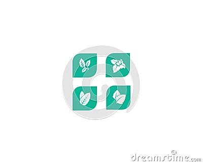 Mint leaves. Icon vector set with mint plants Stock Photo