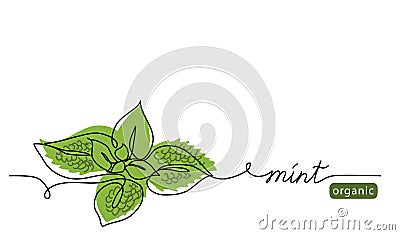 Mint, spearmint vector illustration.Background for label design. One continuous line art drawing illustration with Vector Illustration