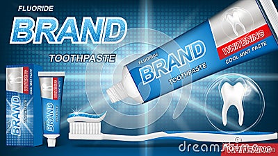 Mint toothpaste concept with sparkling effect on blue background. product package design for toothpaste poster or Vector Illustration