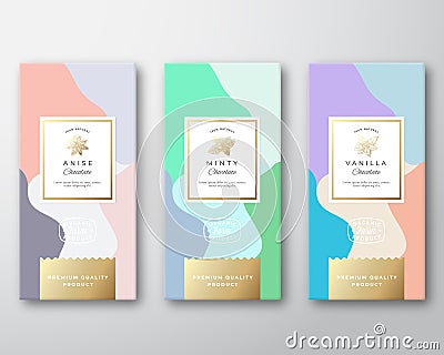 Mint, Vanilla and Anise Chocolate Labels Set. Abstract Vector Packaging Design Layout with Soft Realistic Shadows Vector Illustration