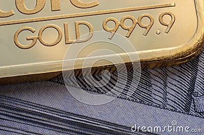 Minted gold bar 999.9, fineness Stock Photo