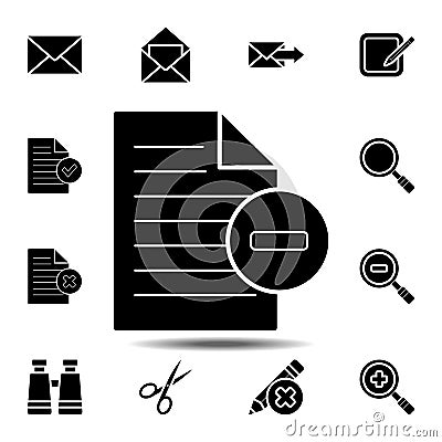minus text file icon. Simple glyph vector element of web, minimalistic icons set for UI and UX, website or mobile application Stock Photo