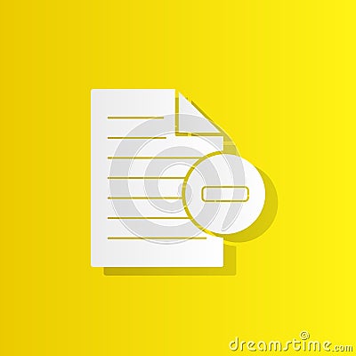 Minus text file white icon with shadow Vector Illustration