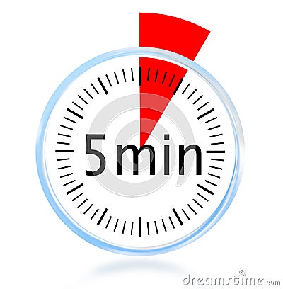 5 minute min clock isolated background - 3d rendering Stock Photo
