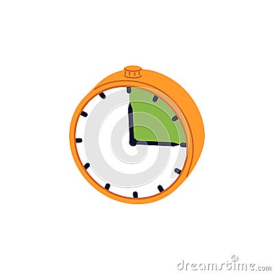 15 minute time interval on stopwatch timer. Fifteen 15 m countdown on watches, clocks. 15m break, wait. Fast delivery Vector Illustration