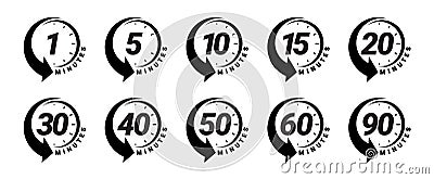 Minute timer icons set. Vector Illustration