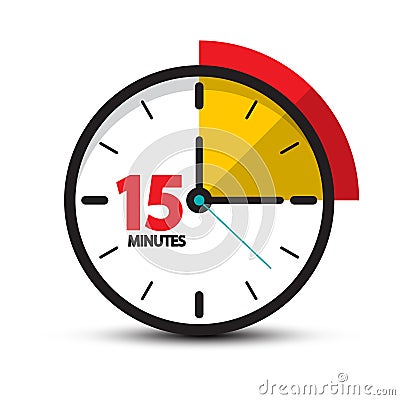 15 Minutes Clock Icon. Vector Fifteen Minute Symbol Vector Illustration