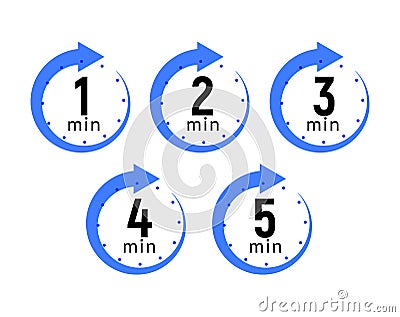 Minutes clock quick number icon. 1-5 min time circle icon Vector Illustration