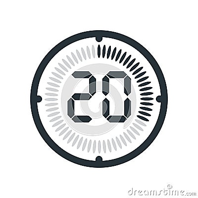 The 20 minutes icon isolated on white background, clock and watch, timer, countdown symbol, stopwatch, digital timer vector icon Vector Illustration
