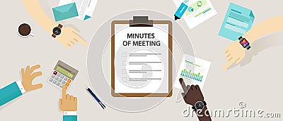 Minutes of meeting document paper write pen about summary of communication in office Vector Illustration