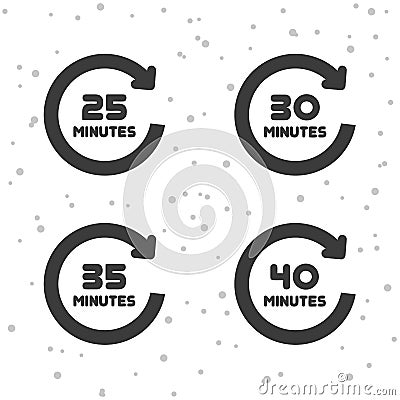 25, 30, 35 and 40 Minutes rotation icons. Timer symbols Stock Photo