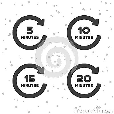 5, 10, 15 and 20 Minutes rotation icons. Timer symbols. Vector Illustration