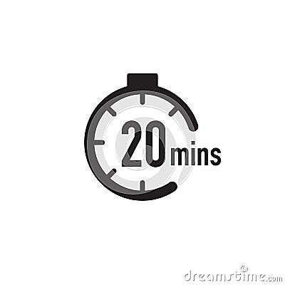 20 minutes timer, stopwatch or countdown icon. Time measure. Chronometr icon. Stock Vector illustration isolated on white Cartoon Illustration