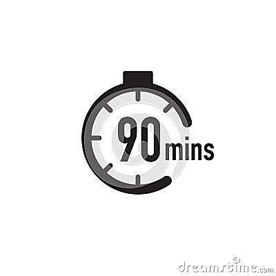 90 minutes timer, stopwatch or countdown icon. Time measure. Chronometr icon. Stock Vector illustration isolated on white Cartoon Illustration