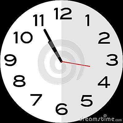 5 minutes to 11 o`clock analog clock icon Cartoon Illustration