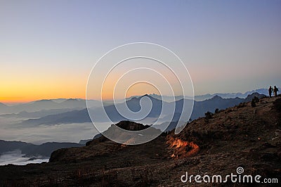 Minya Konka Sunrise with sea of clouds Editorial Stock Photo