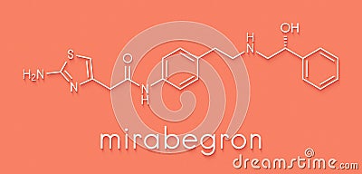 Mirabegron overactive bladder treatment drug molecule. Skeletal formula. Stock Photo