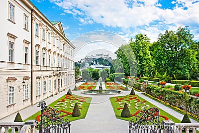 Mirabell Gardens with Mirabell Palace in Salzburg, Austria Stock Photo