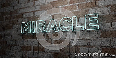MIRACLE - Glowing Neon Sign on stonework wall - 3D rendered royalty free stock illustration Cartoon Illustration