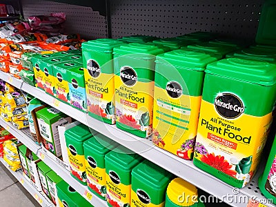 Miracle-gro plant food products at store Editorial Stock Photo