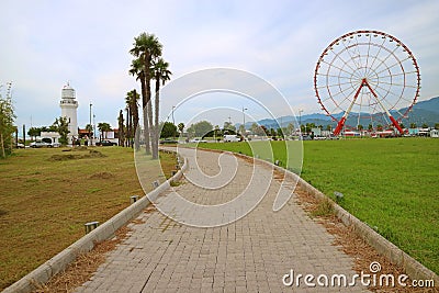 Miracle Park on the Coast of Georgian Black Sea with Many of Batumi City`s Landmark, Batumi, Georgia Stock Photo