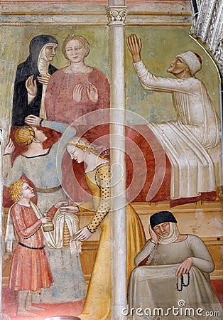 Miracle of the saint, detail from St Peter of Verona preaching, Santa Maria Novella church in Florence Editorial Stock Photo