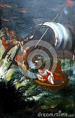 Miracles attributed to Jesus, Jesus Calms a Storm on the Sea Stock Photo