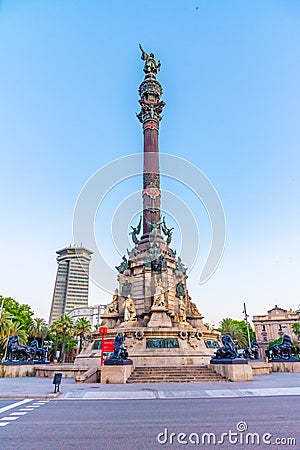 Mirador de Colom column in Barcelona, Spain Editorial Stock Photo