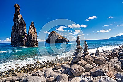 Miradouro Ilheus da Ribeira da Janela. Rock formations above the sea, Madeira Island - Portugal Stock Photo