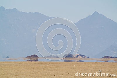 Mirage in desert Stock Photo