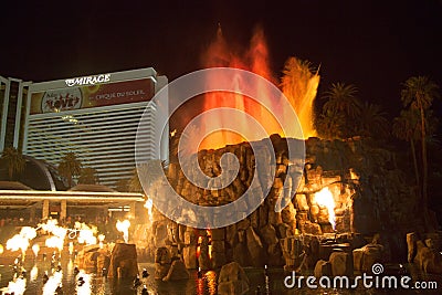 The Mirage Hotel artificial Volcano Eruption show in Las Vegas Editorial Stock Photo