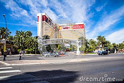 The Mirage Hotel and Casino with light traffic Editorial Stock Photo