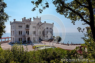 Miramare castle and gardens with vegetation frame Stock Photo