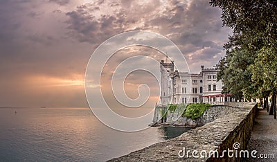 Miramare Castle at sunset, Trieste, Italy - Landscape Stock Photo