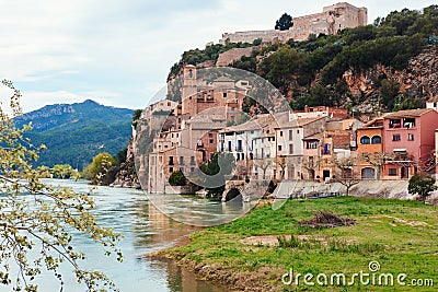 Miravet village and Ebro river. Province of Tarragona. Spain Stock Photo
