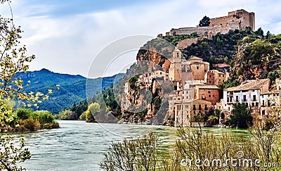 Miravet village and Ebro river. Province of Tarragona. Spain Stock Photo