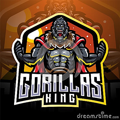 Gorilla king esport mascot logo desain Vector Illustration