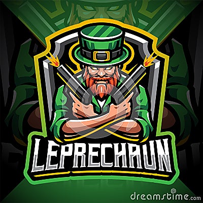 Leprechaun gunner esport mascot logo Vector Illustration