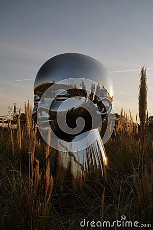 Mirror art sculpture installation `Inner Child` in Galitskogo Park, Krasnodar Editorial Stock Photo